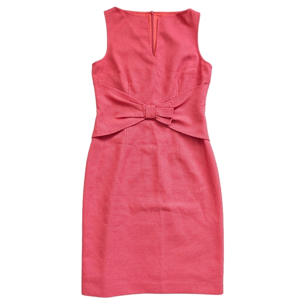 David Meister Coral Orange Texture Bow Accent Cocktail Mini Dress Size 4